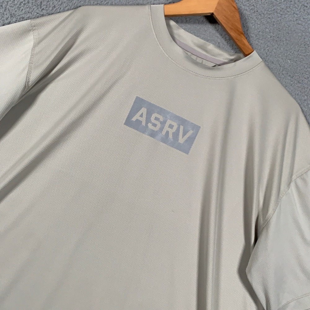 ASRV T-Shirt Mens Large Beige Silver-Lite Box Logo Oversized Training Activewear